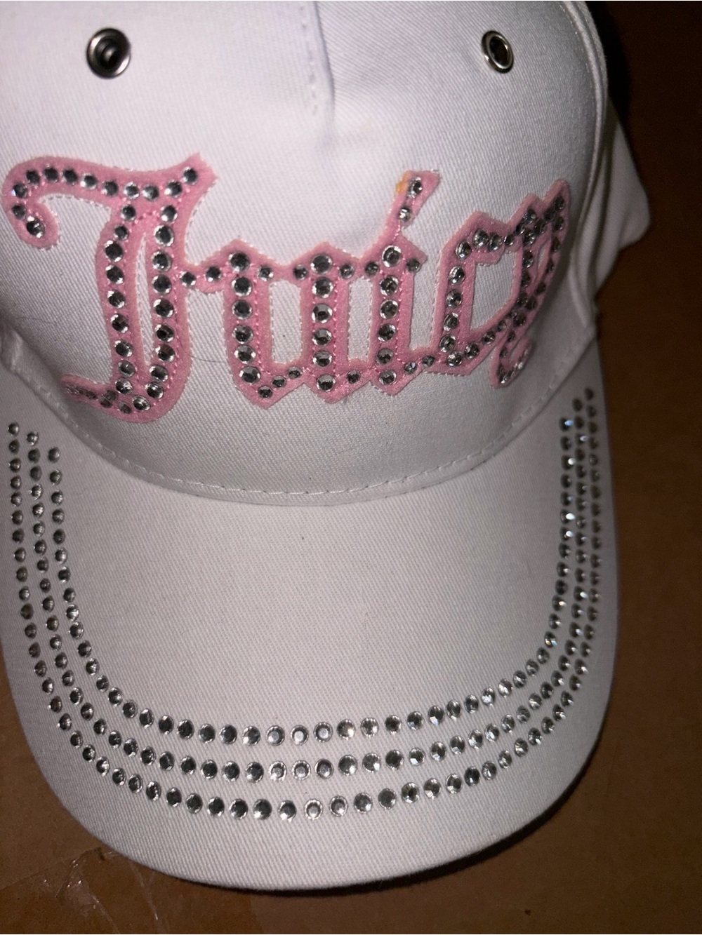Juicy Couture White Baseball Cap with Pink Logo and Rhinestones Accent